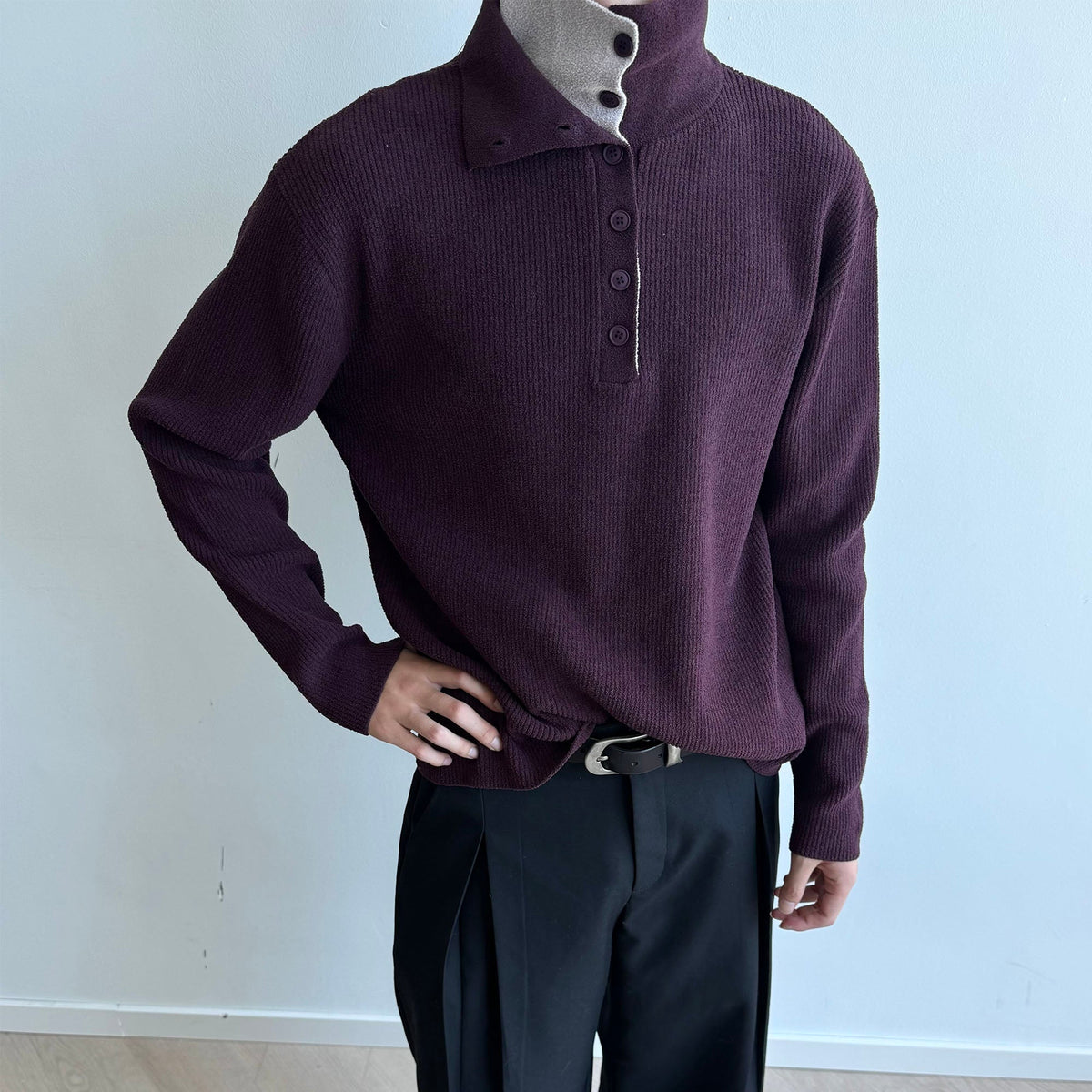 KREATE Contrast Layered Collar Ribbed Sweater