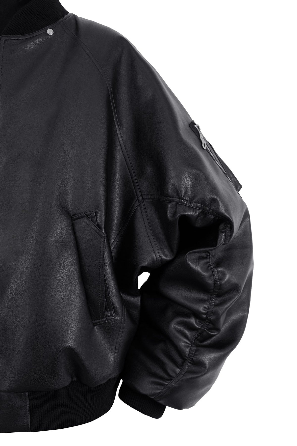 RELABEL Detachable Plush Scarf Ruched Hooded Jacket Black