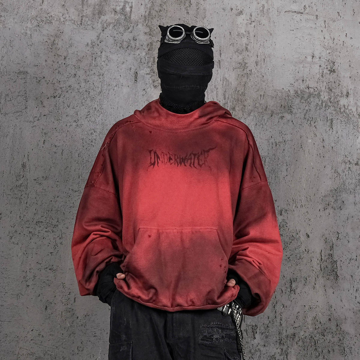 UNDERWATER Ashen Ember Distressed Elevated Hoodie Red