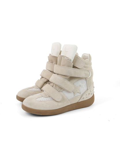 Velcro Leather Hidden-Wedge Sneakers