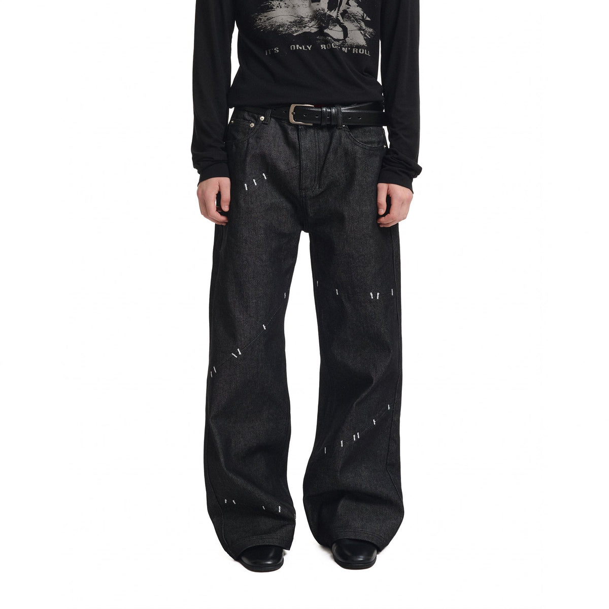 KREATE Deconstructed Stitch Detail Raw Denim Jeans