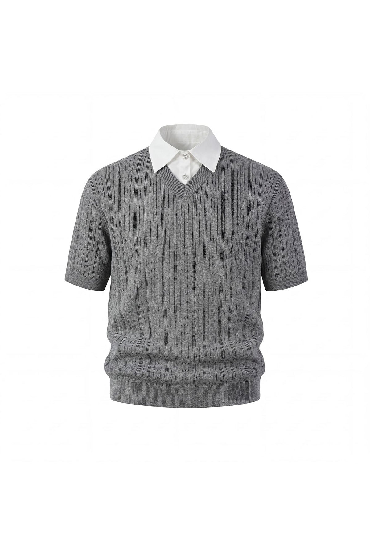 KREATE Faux Layered Cable-Knit Half Shirt