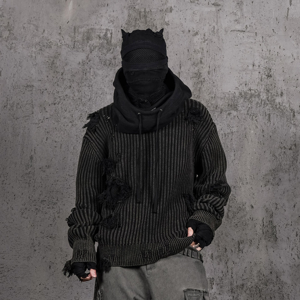 UNDERWATER Wasteland Ripped Sweater Charcoal