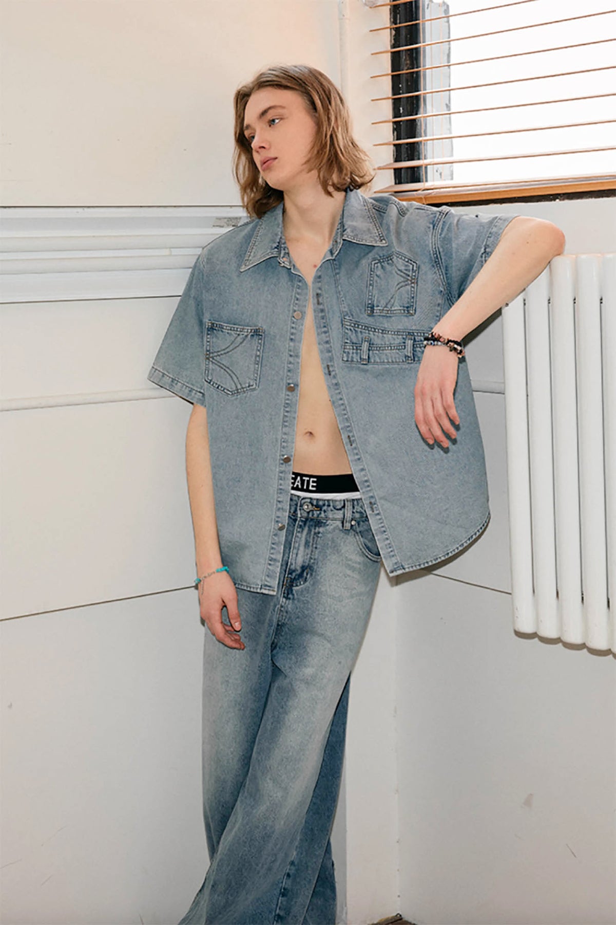 KREATE Inverted Denim Deconstructed Half Shirt