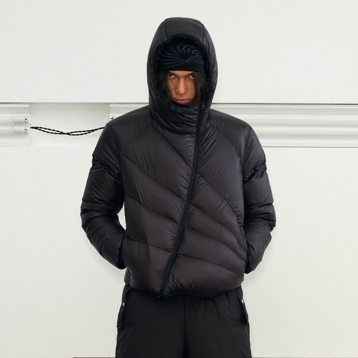 KREATE Asymmetrical Quilted Hooded Down Jacket