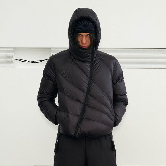 KREATE Asymmetrical Quilted Hooded Down Jacket