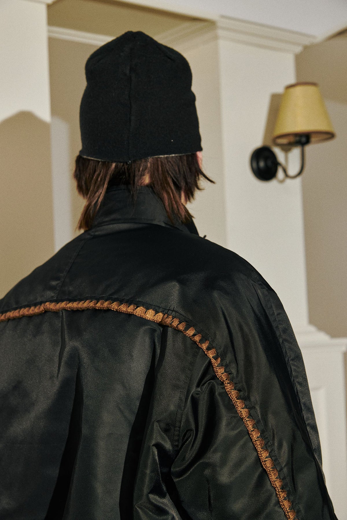 DONSMOKE Glossy Contrast Whipstitch Bomber Jacket