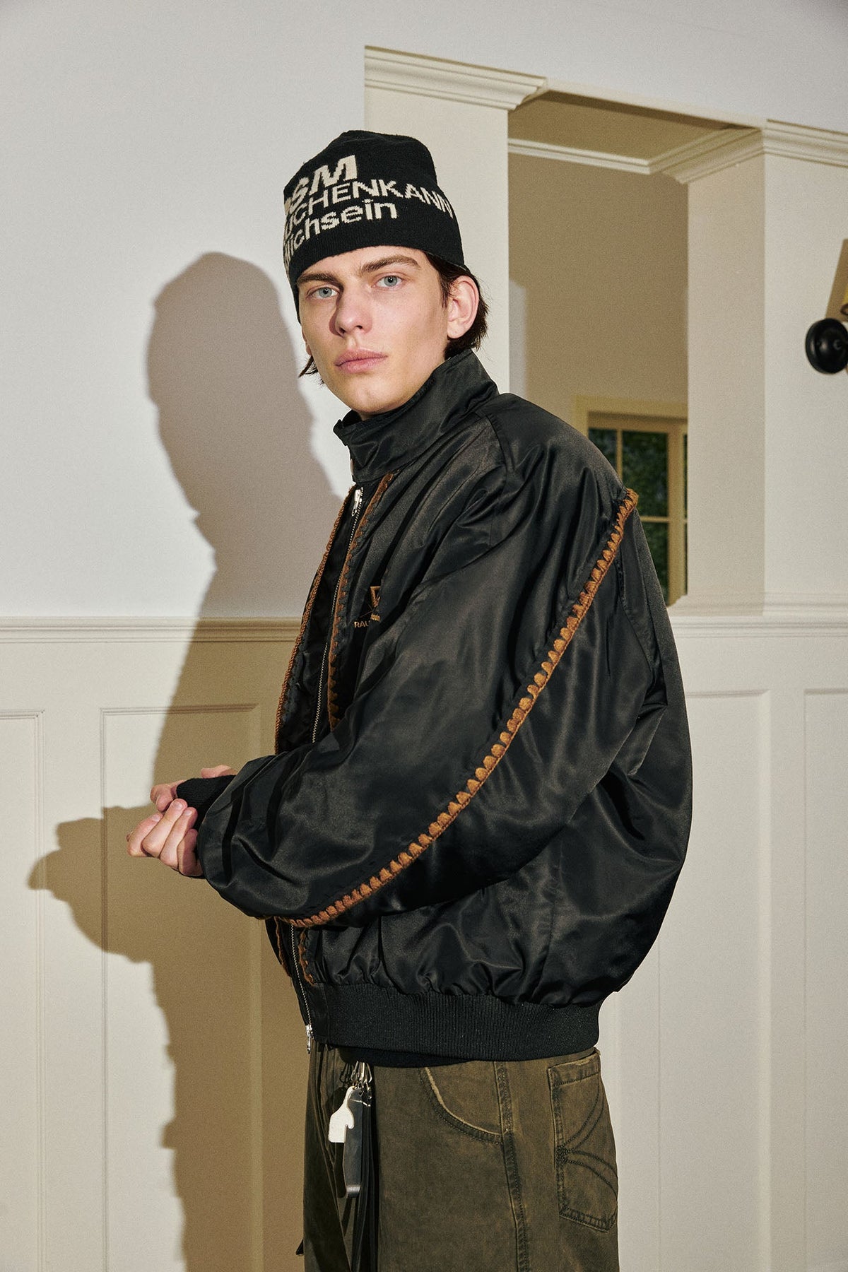 DONSMOKE Glossy Contrast Whipstitch Bomber Jacket