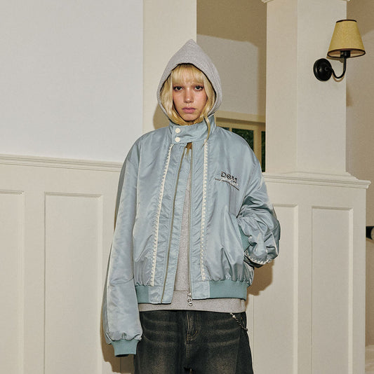 DONSMOKE Glossy Contrast Whipstitch Bomber Jacket