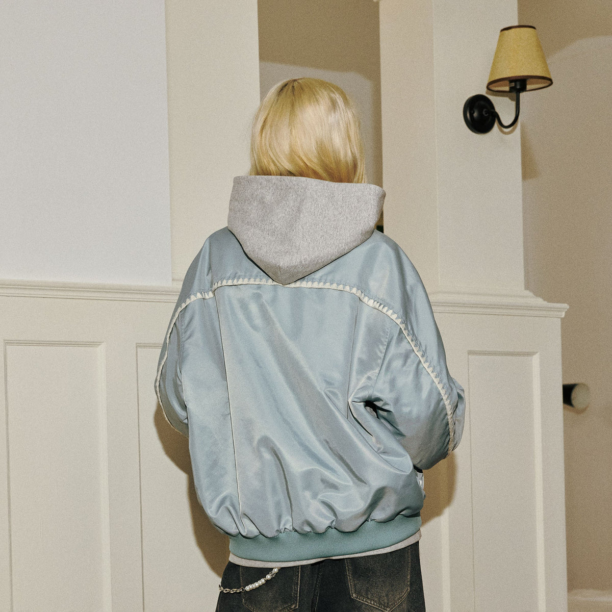 DONSMOKE Glossy Contrast Whipstitch Bomber Jacket