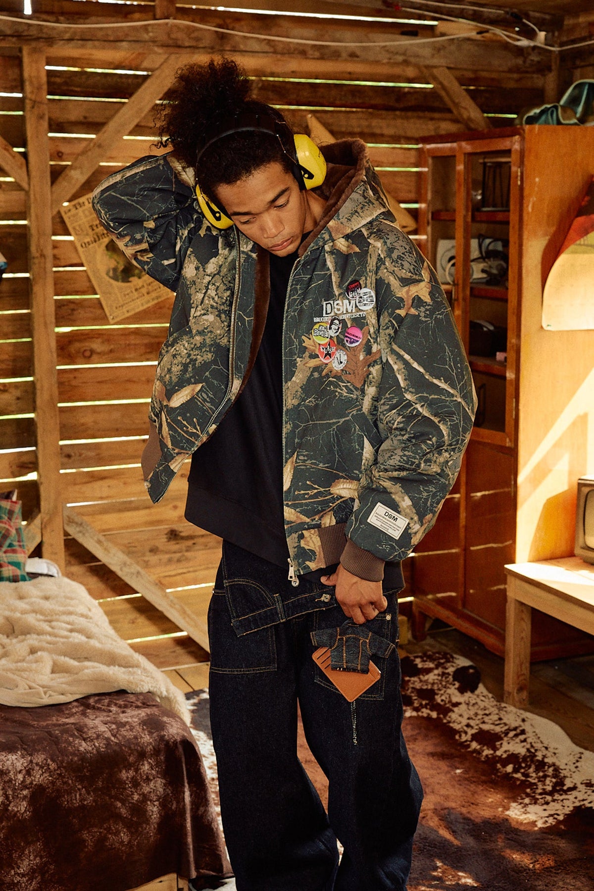 DONSMOKE Faux Fur Lined Camo Hooded Jacket