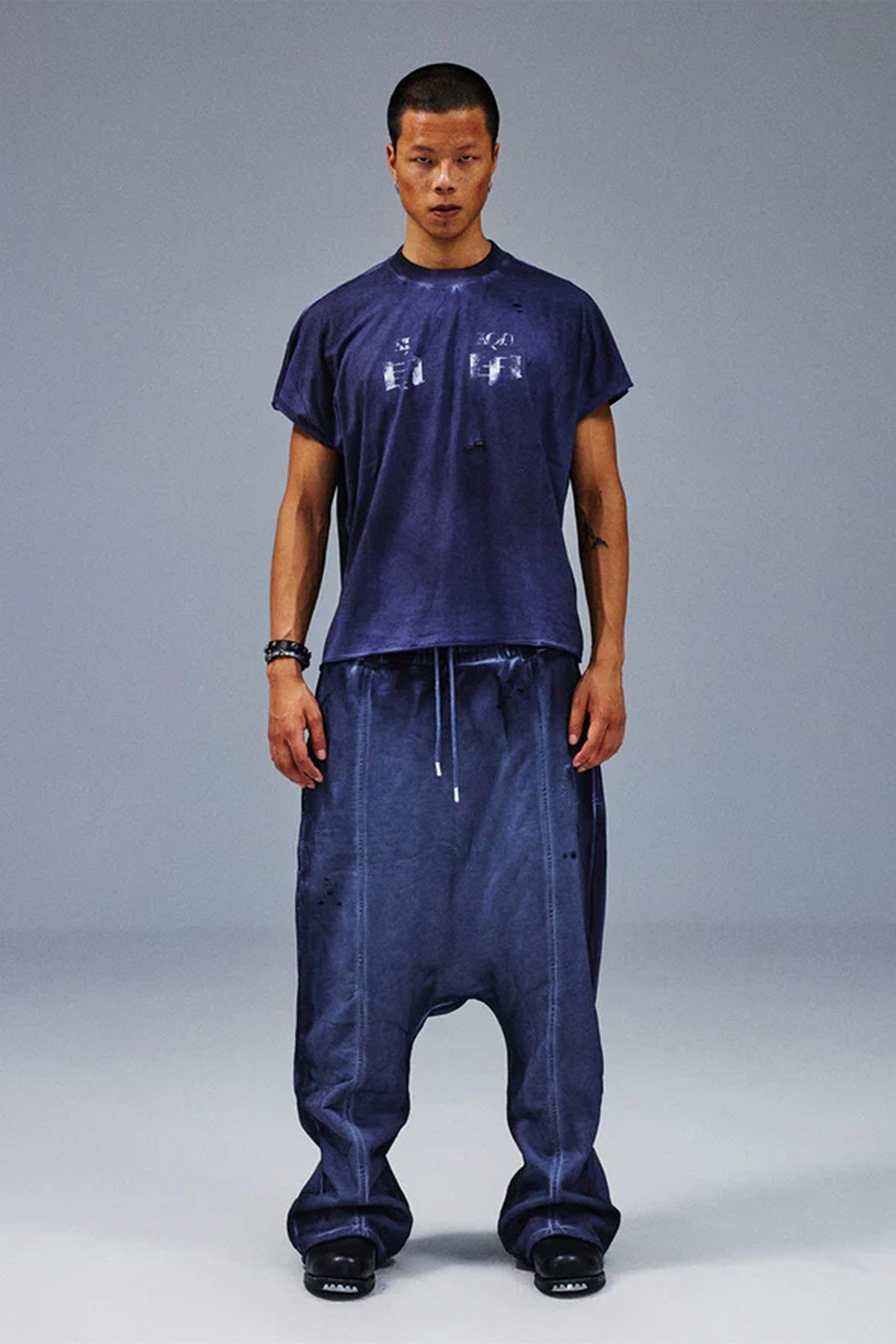 TECNINEGROUP Middle-Panel Washed Drop-Crotch Sweatpants