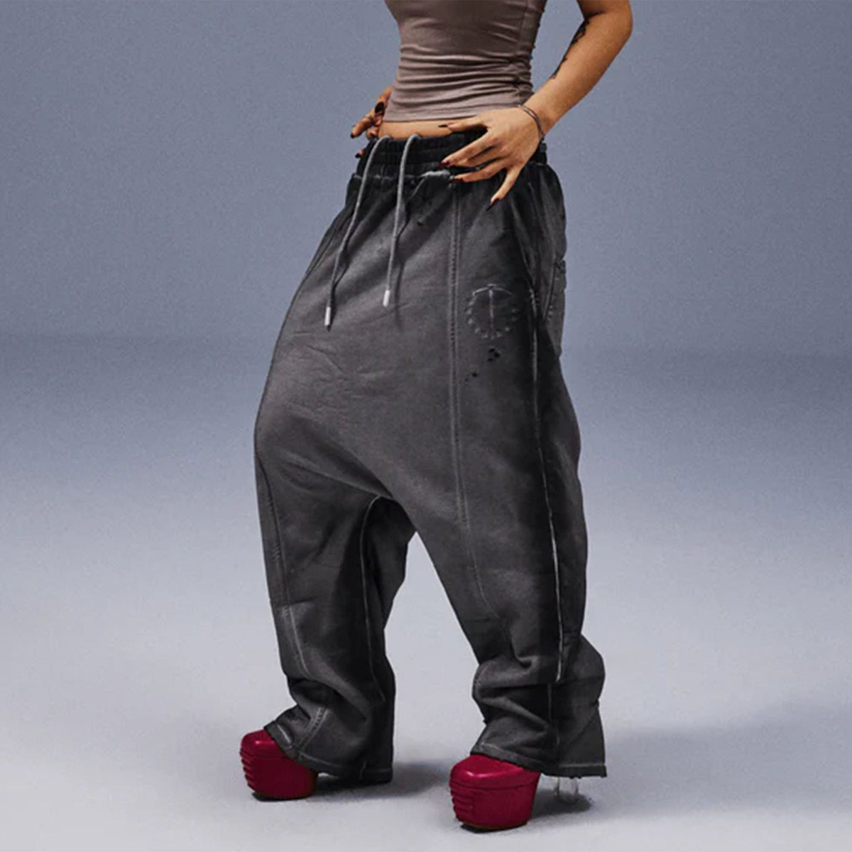 TECNINEGROUP Middle-Panel Washed Drop-Crotch Sweatpants