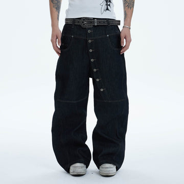 DND4DES Asymmetric Button-Fly Spliced Baggy Jeans