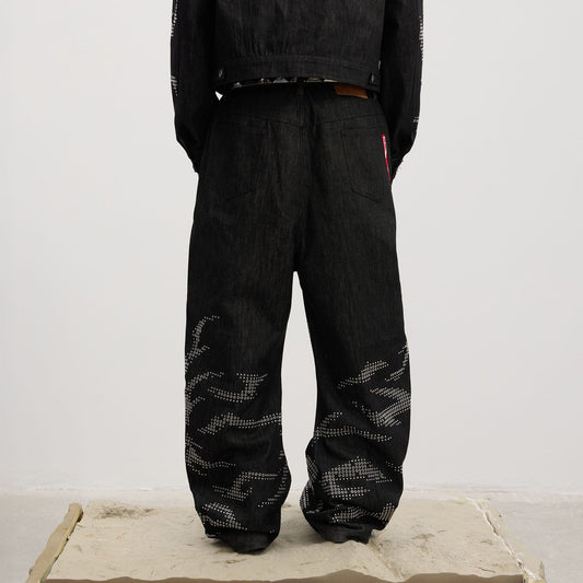 DND4DES Studded Tiger Stripe Baggy Jeans