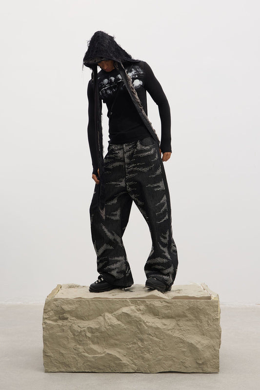 DND4DES Studded Tiger Stripe Baggy Jeans