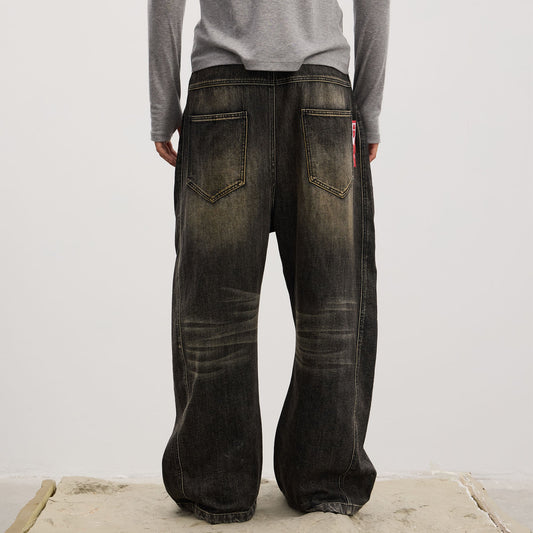 DND4DES Asymmetric Button-Fly Panel Washed Jeans