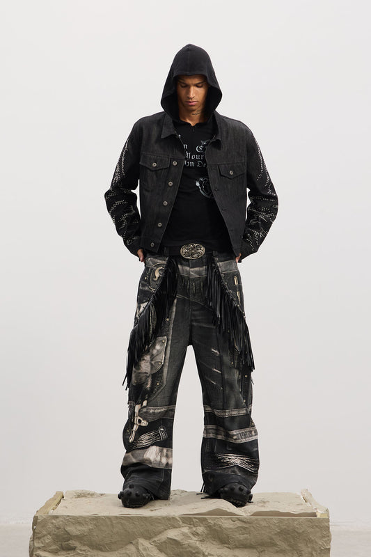 DND4DES Fringe Full-Print Baggy Jeans