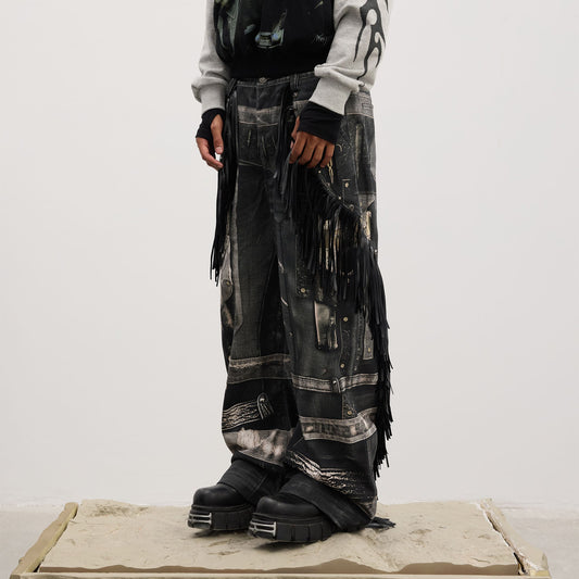 DND4DES Fringe Full-Print Baggy Jeans