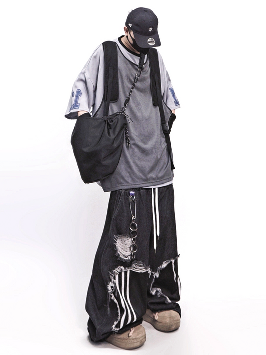 UUCSCC Distressed Wide-Leg Drawstring Jeans
