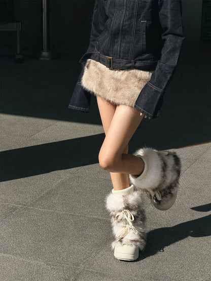 Black Fur-Lined Mid-Top Platform Ankle Boots