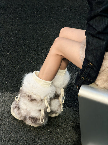 Black Fur-Lined Mid-Top Platform Ankle Boots