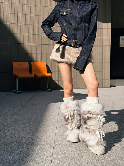 Black Plush-Lined Tall Platform Boots