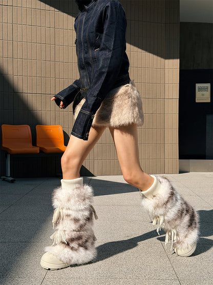 Black Plush-Lined Tall Platform Boots