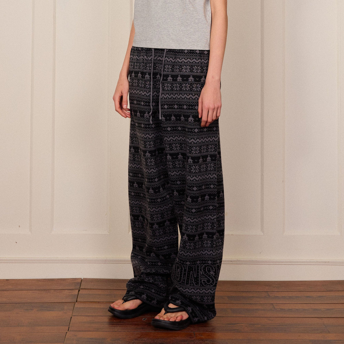DONSMOKE Fair Isle Knit Wide-Leg Pants