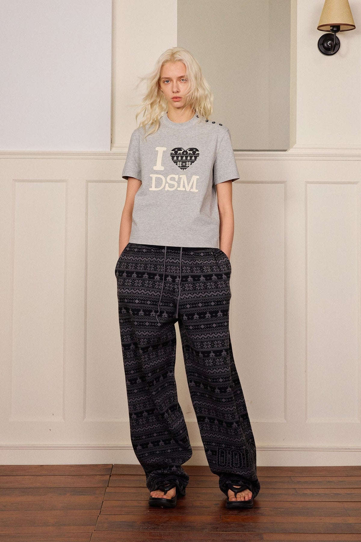 DONSMOKE Fair Isle Knit Wide-Leg Pants