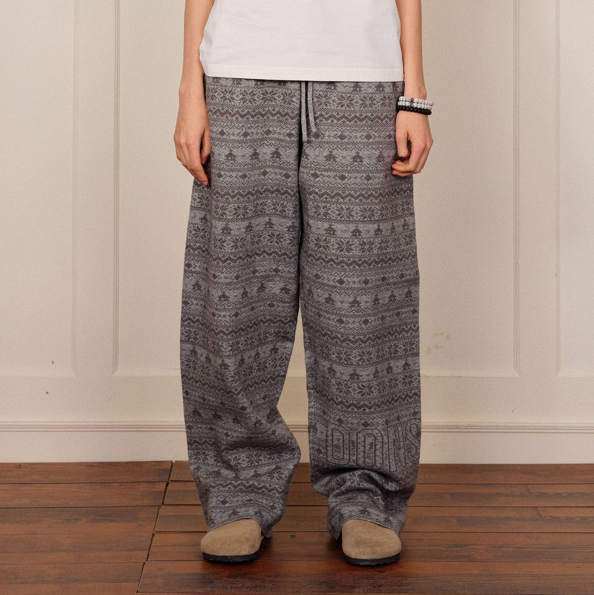 DONSMOKE Fair Isle Knit Wide-Leg Pants