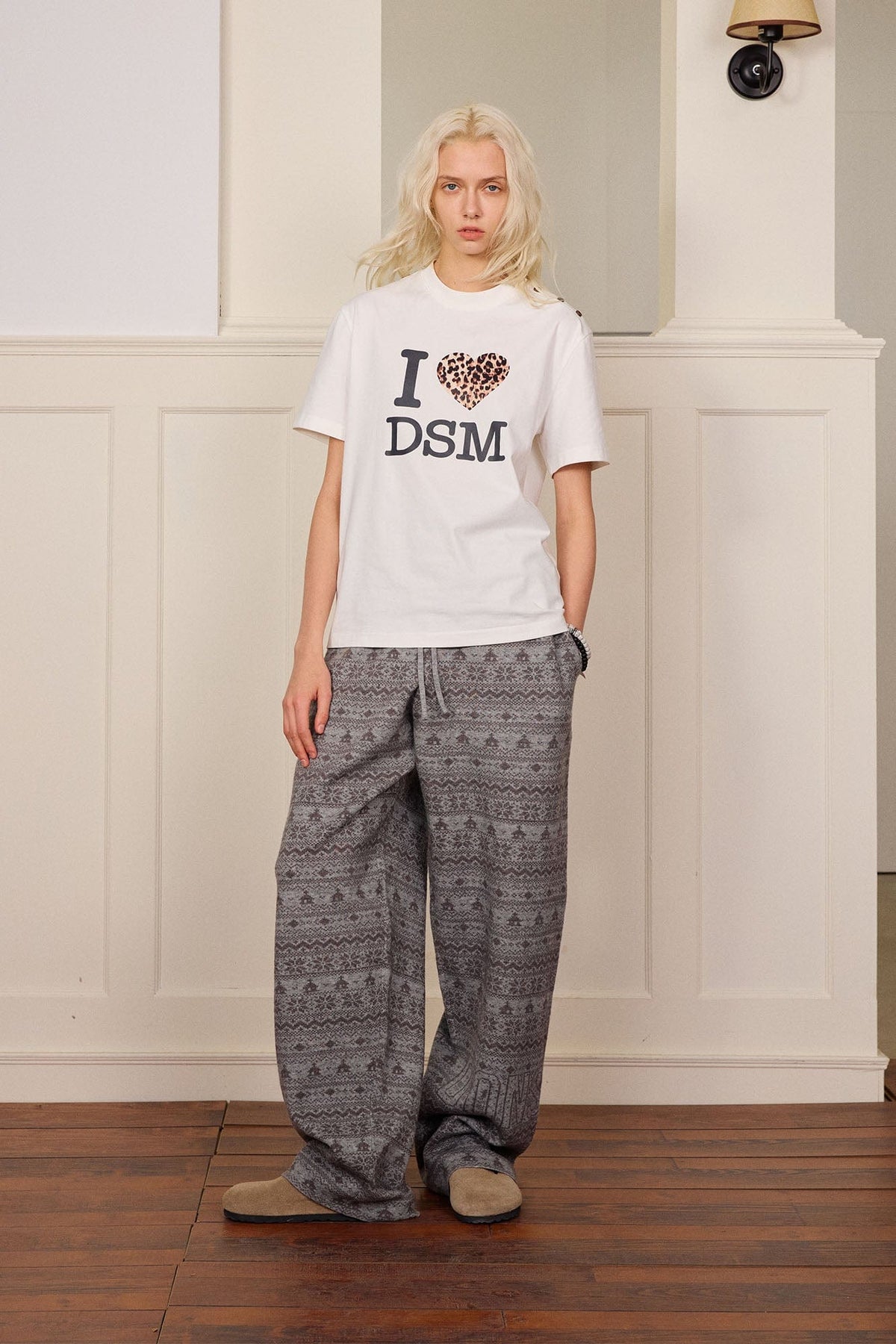 DONSMOKE Fair Isle Knit Wide-Leg Pants