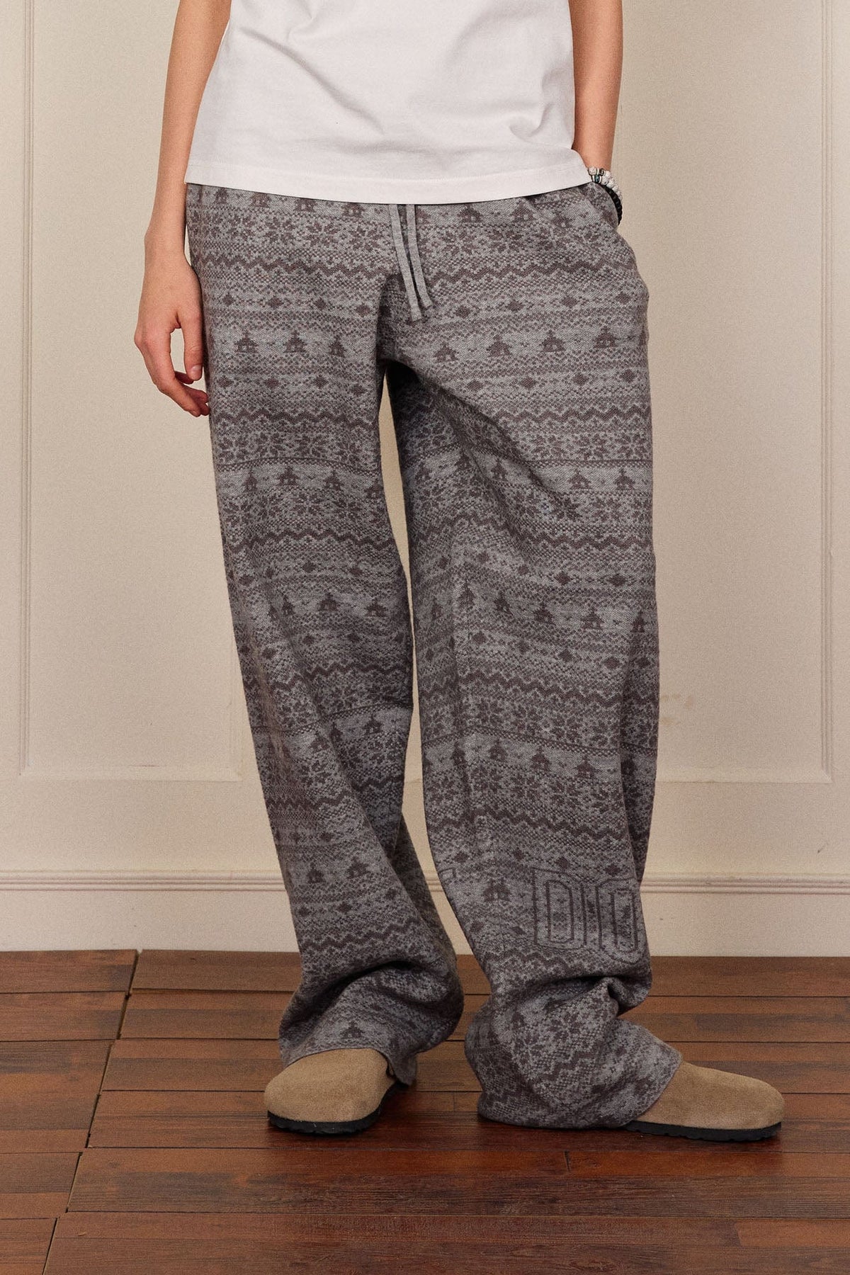 DONSMOKE Fair Isle Knit Wide-Leg Pants
