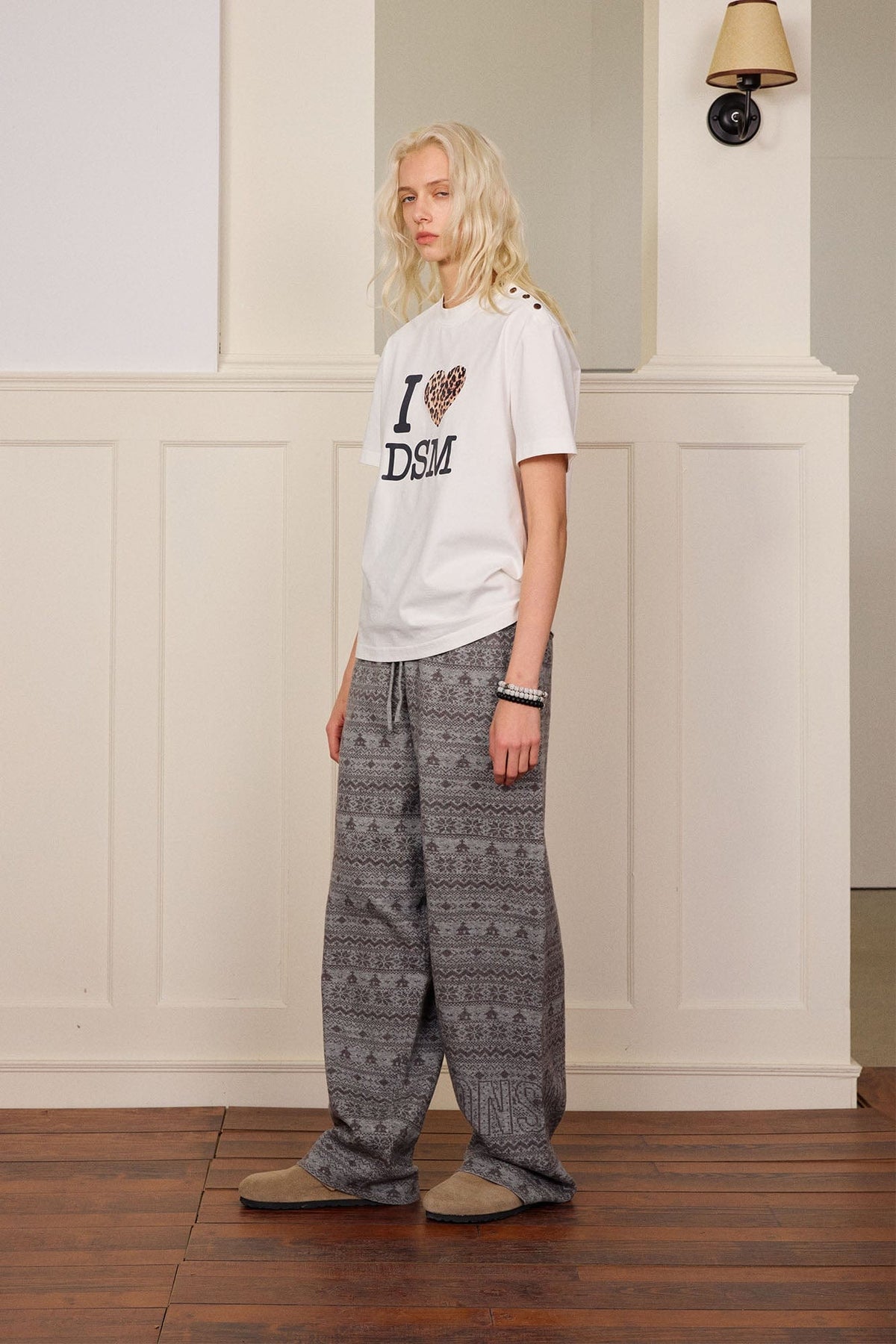 DONSMOKE Fair Isle Knit Wide-Leg Pants