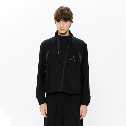 KREATE Asymmetrical Double-Zip High-Neck Hooded Jacket