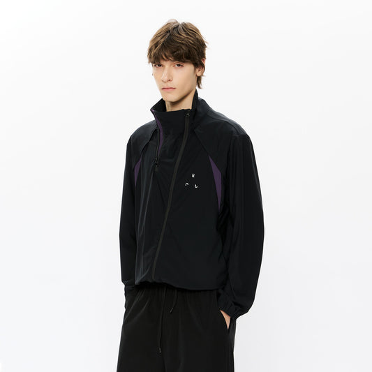 KREATE Asymmetrical Double-Zip High-Neck Hooded Jacket