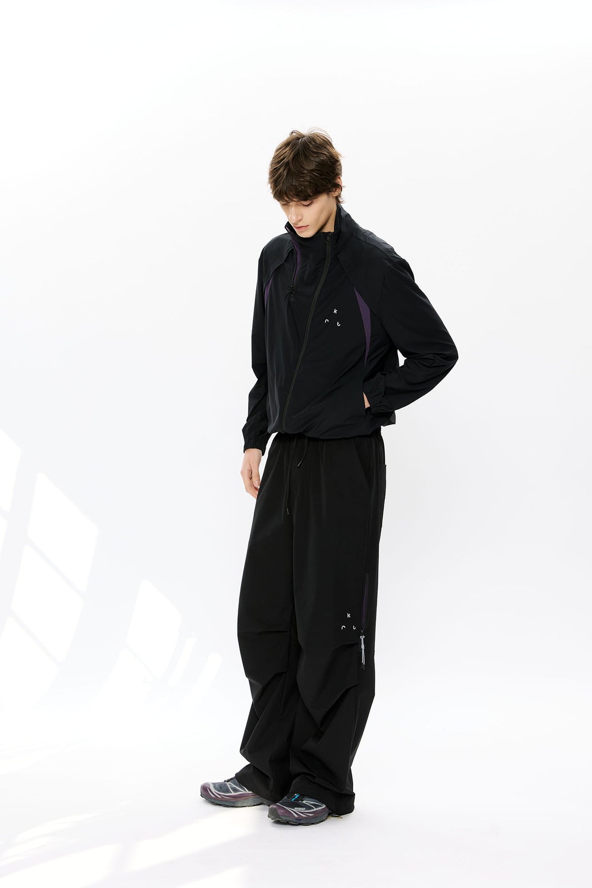 KREATE Asymmetrical Double-Zip High-Neck Hooded Jacket