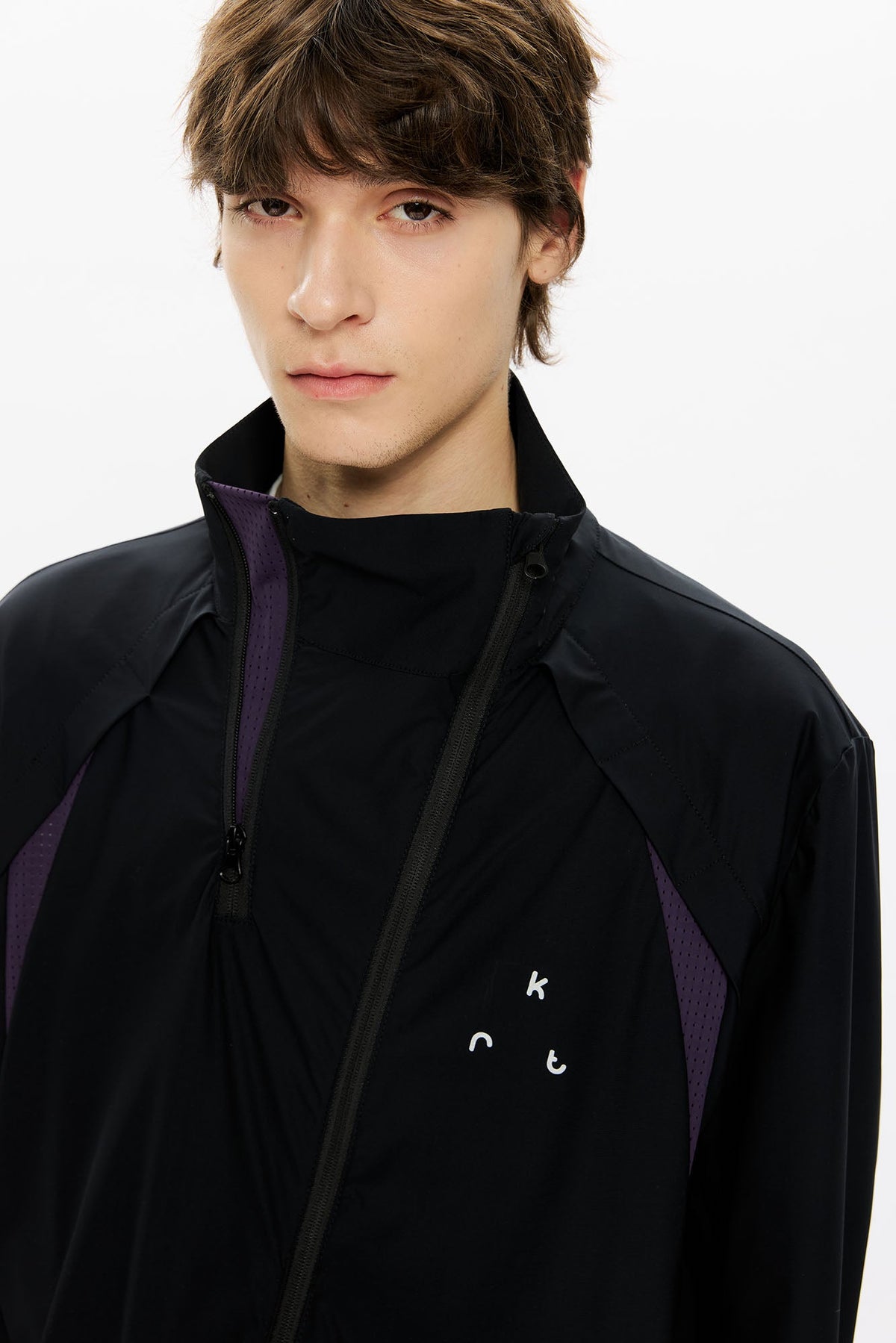 KREATE Asymmetrical Double-Zip High-Neck Hooded Jacket