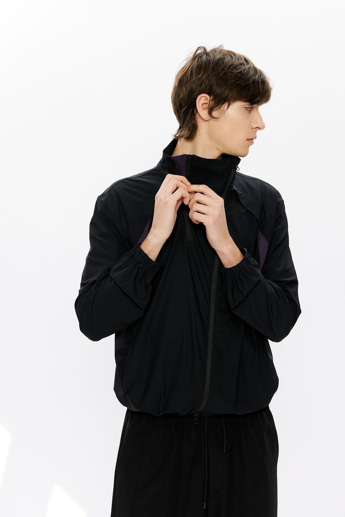 KREATE Asymmetrical Double-Zip High-Neck Hooded Jacket