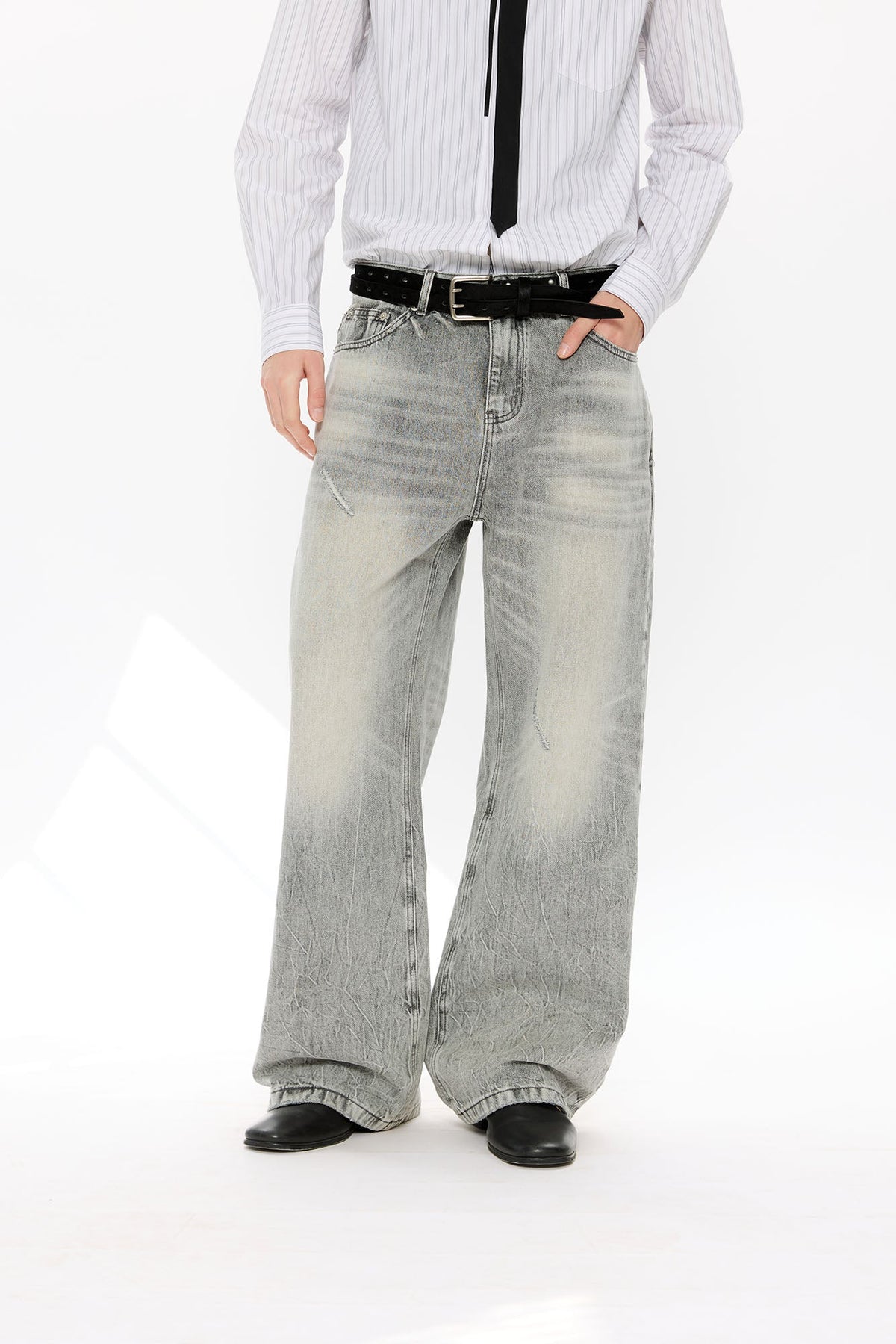 KREATE Whisker Washed Straight-Leg Jeans