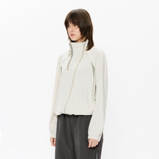 KREATE Asymmetrical Double-Zip High-Neck Hooded Jacket