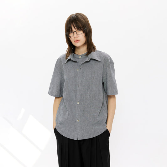 KREATE Layered-Collar Check Short Sleeve Shirt