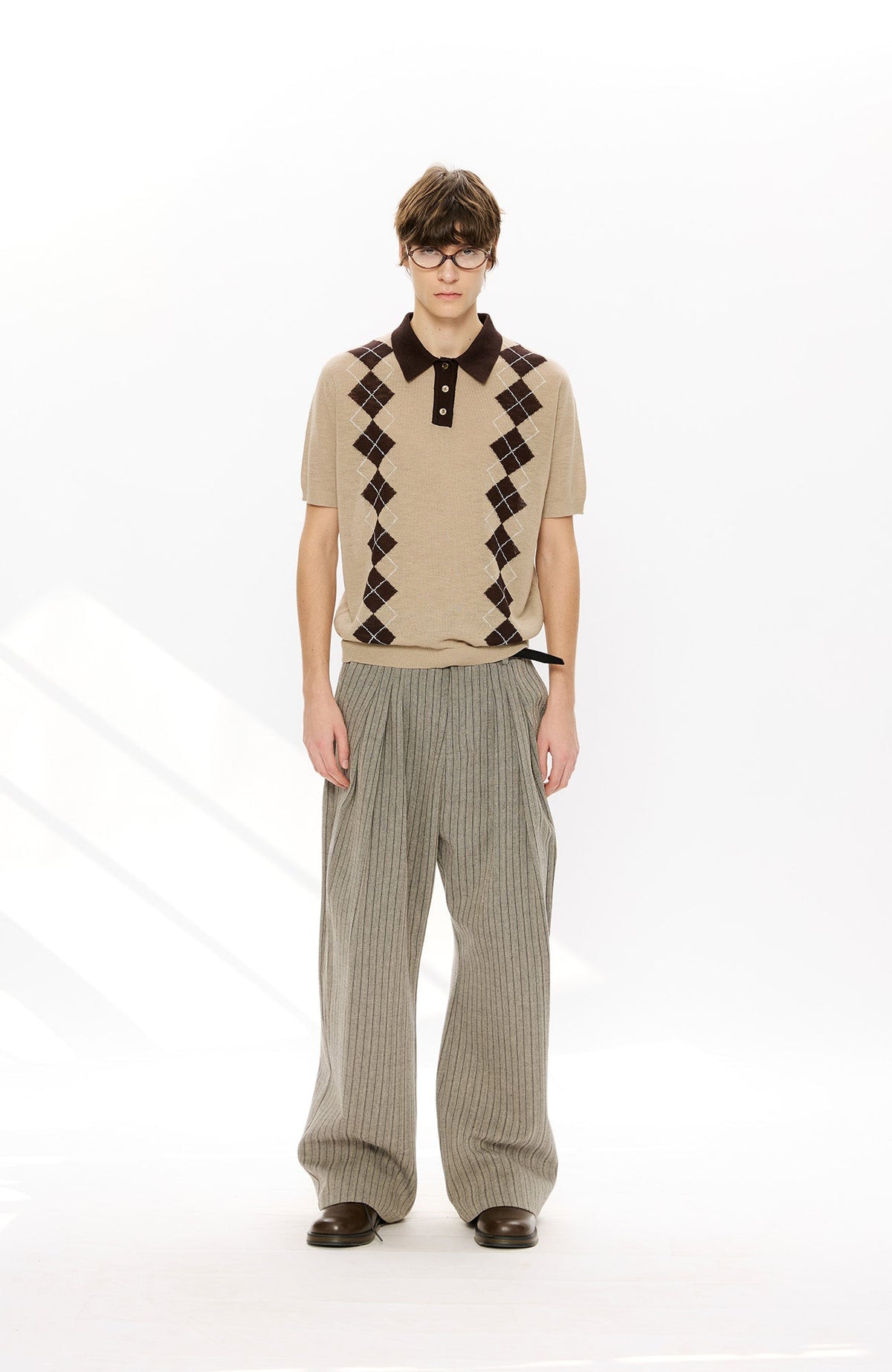 KREATE Retro Diamond-Knit Short Sleeve Polo