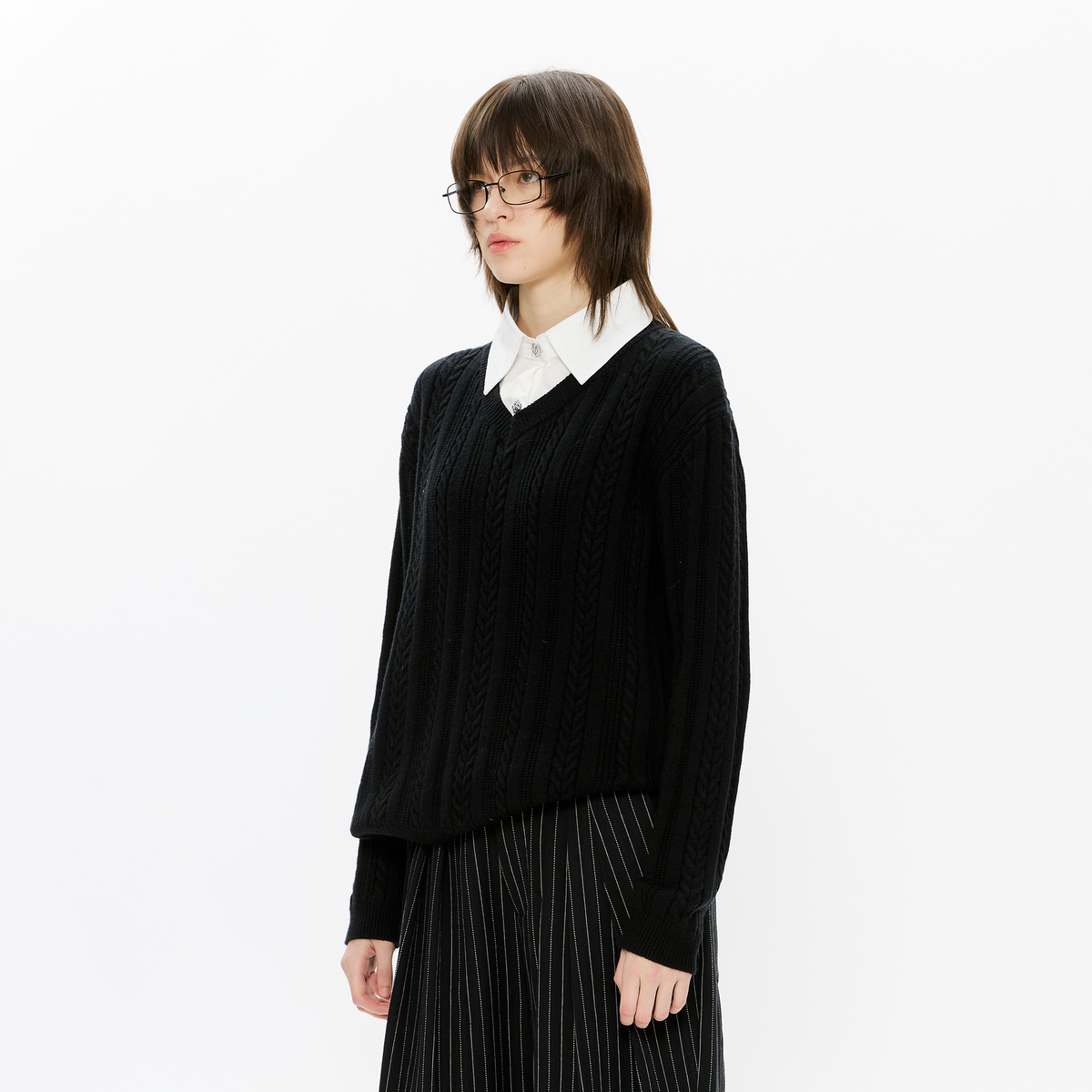 KREATE Cable-Knit Layered Shirt Sweater