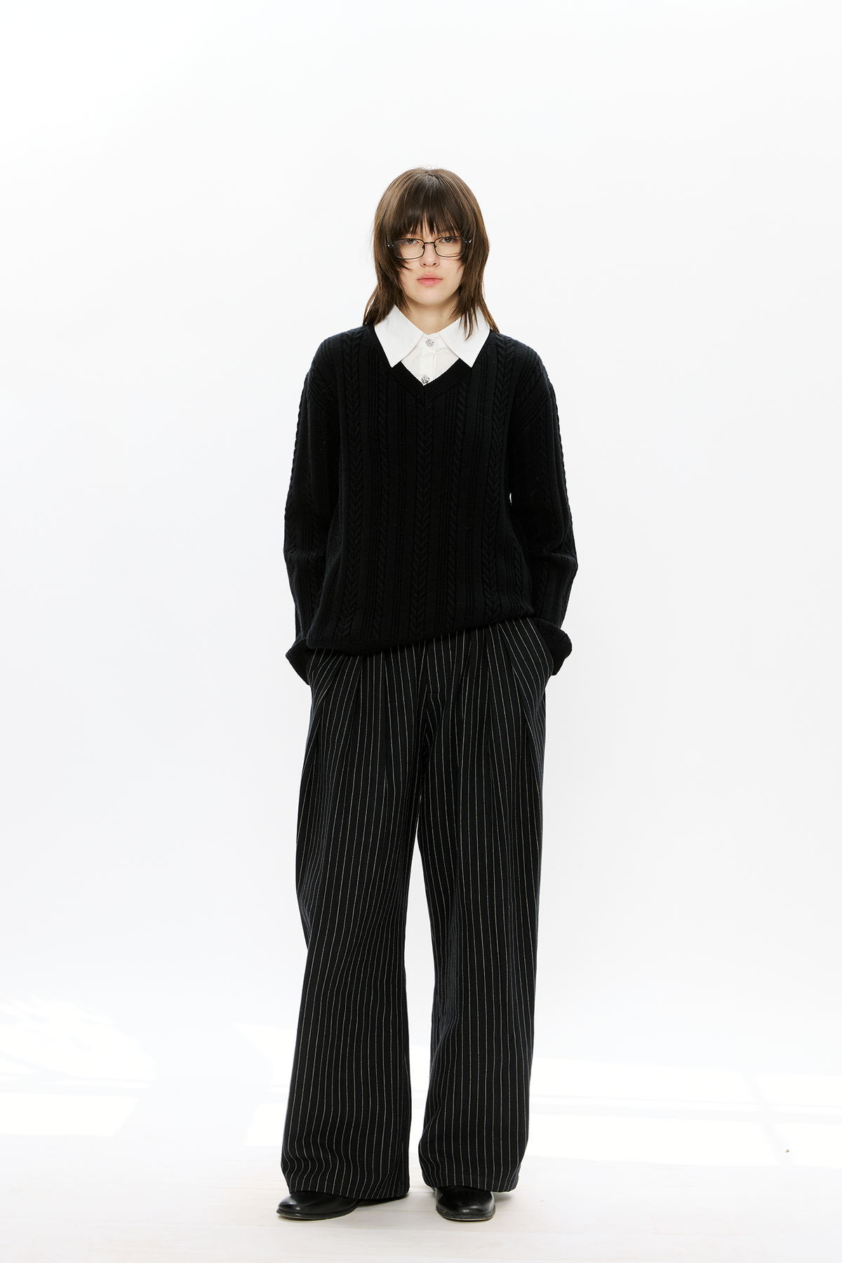 KREATE Cable-Knit Layered Shirt Sweater