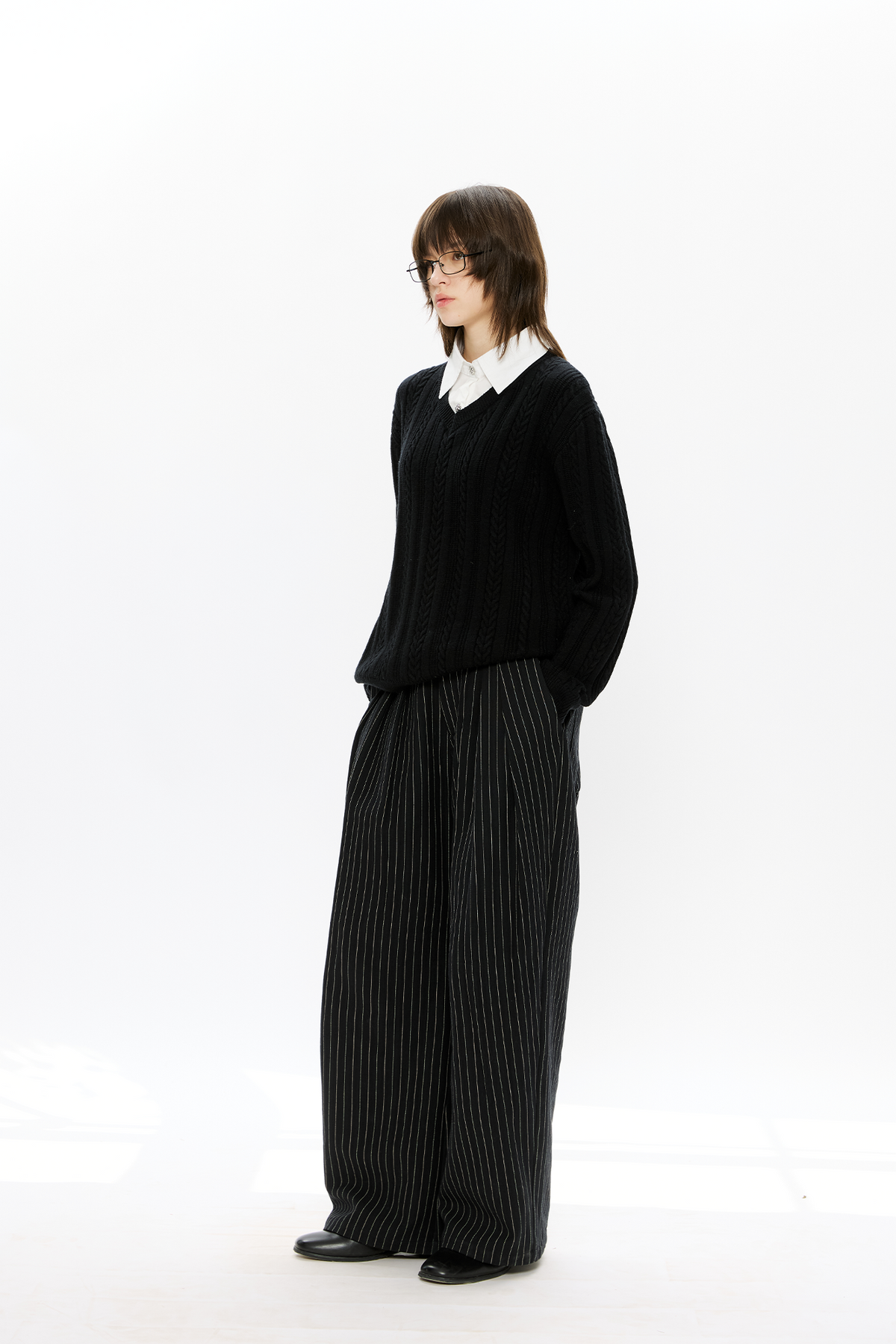 KREATE Cable-Knit Layered Shirt Sweater