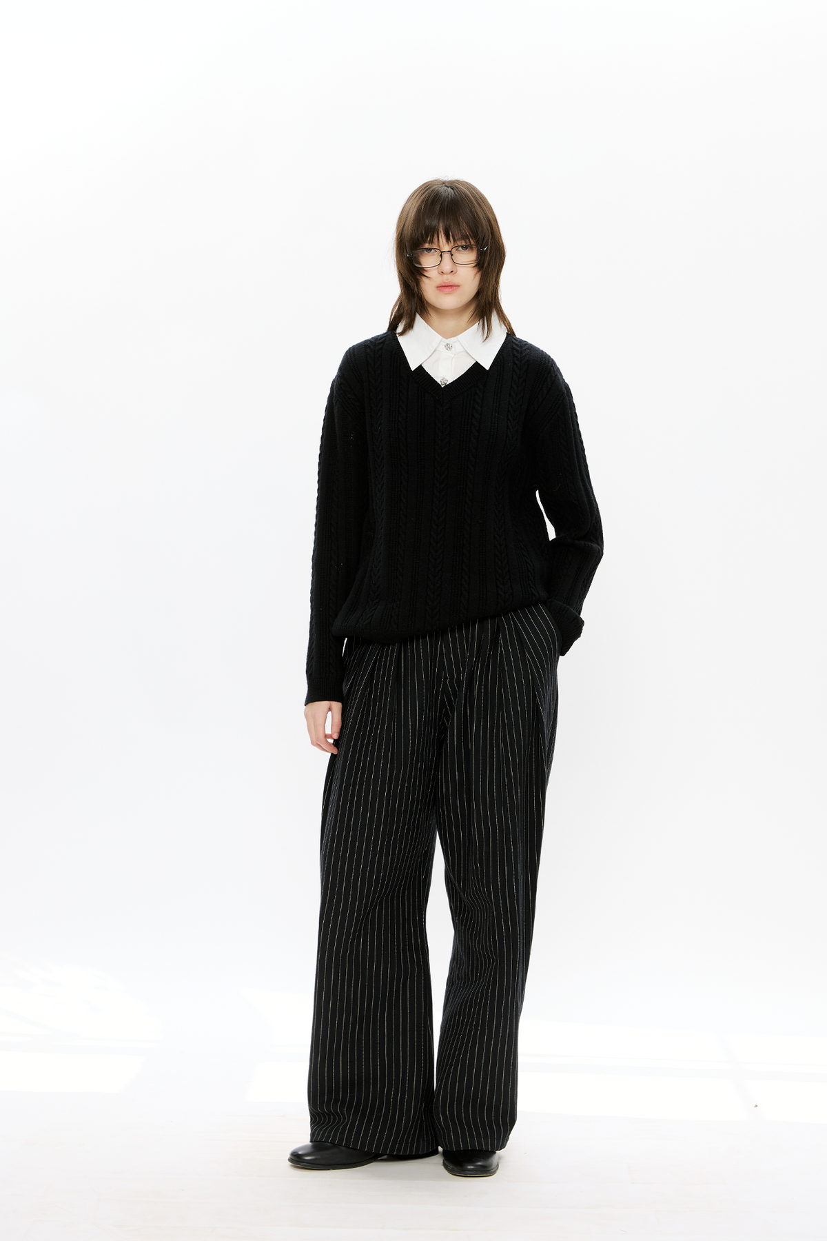 KREATE Cable-Knit Layered Shirt Sweater