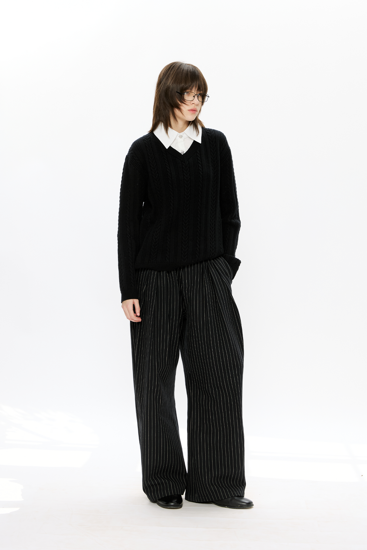 KREATE Cable-Knit Layered Shirt Sweater