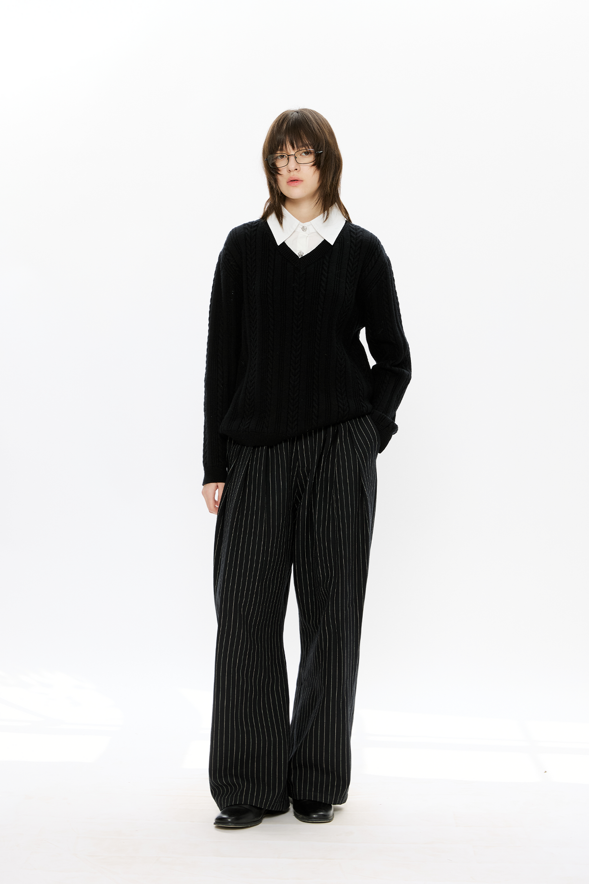 KREATE Cable-Knit Layered Shirt Sweater