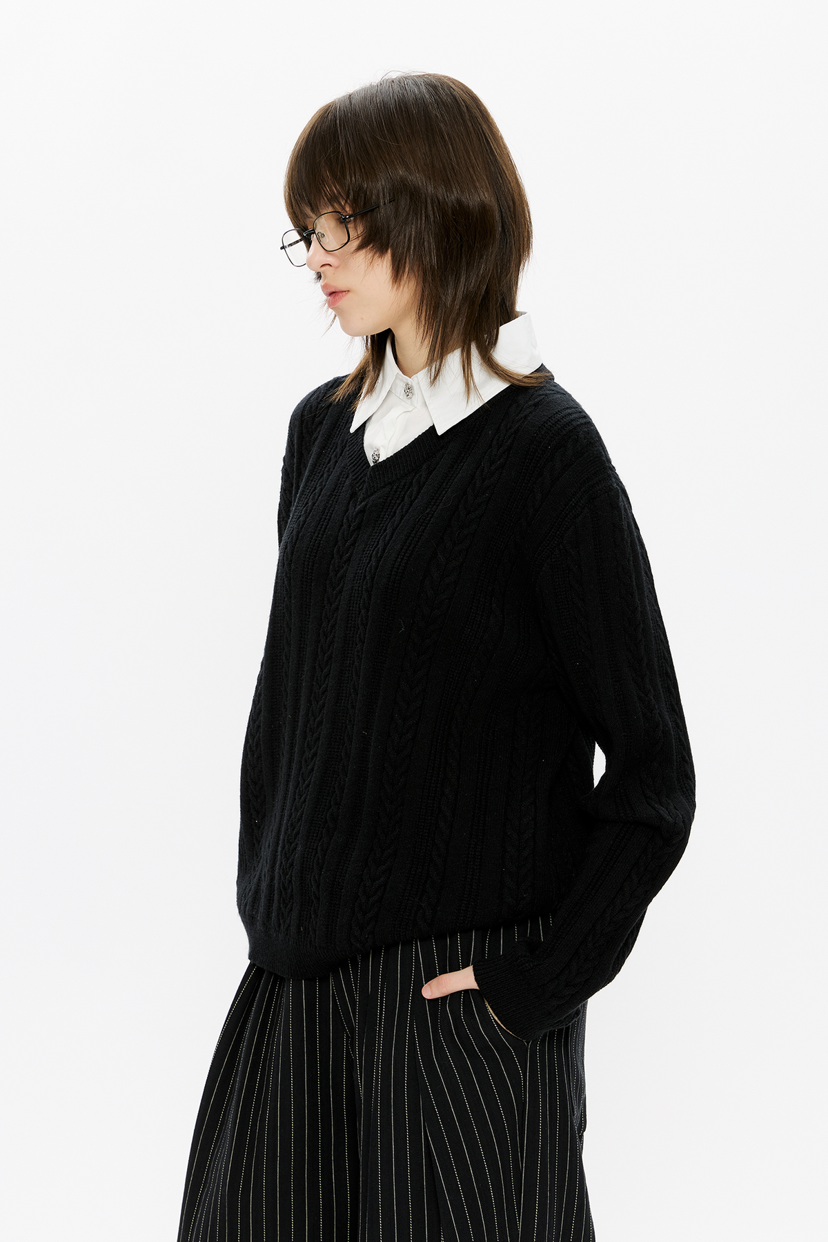 KREATE Cable-Knit Layered Shirt Sweater